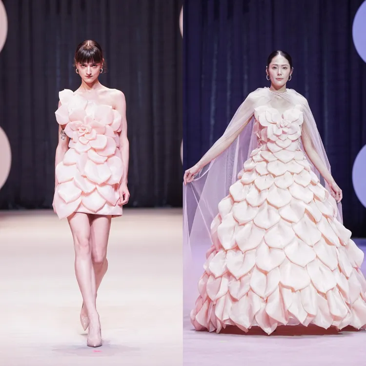第1套以及最後1套粉橘色禮服呈現出多肉植物型態。品牌提供