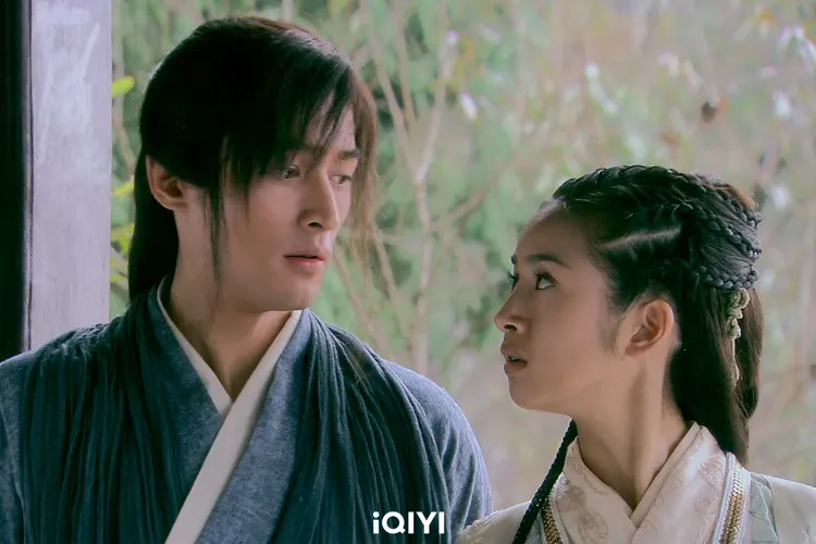 《射鵰英雄傳》的林依晨（右）和胡歌。愛奇藝國際站提供