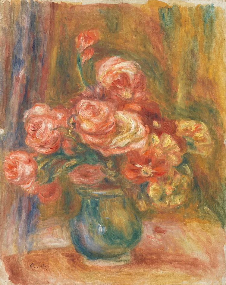 雷諾瓦 (Pierre-Auguste Renoir, 1841-1919)，〈裝著玫瑰的花瓶〉。Los Angeles County Museum of Art, Gift of Jean and Dido Renoir, photo © Museum Associates/LACMA