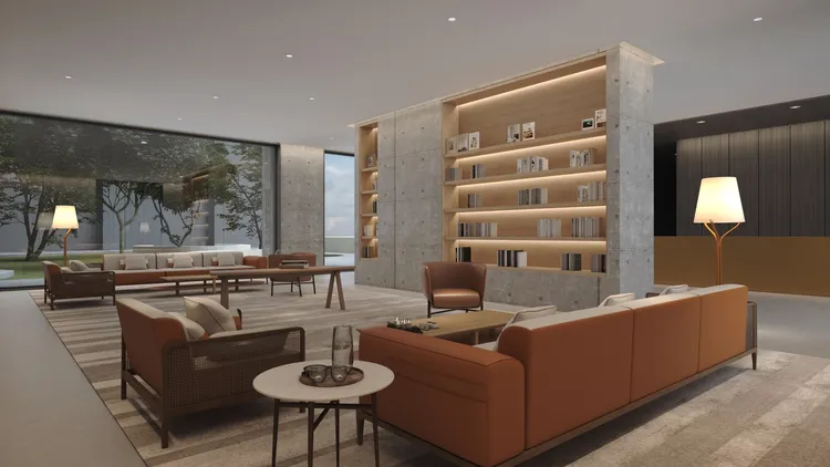 「清景麟夢公園」公設規劃多元比照豪宅等級，並引入愛馬仕家具家飾與蔦屋合作社區選書。清景麟建築團隊提供