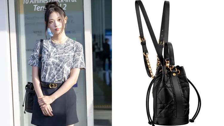 Haerin背上Dior Backpack黑色格紋小牛皮背包，將飛往紐約看秀，背包14萬5000元。品牌提供