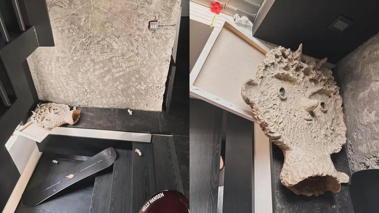 王大陸牆上的畫作掉落。翻攝王大陸IG