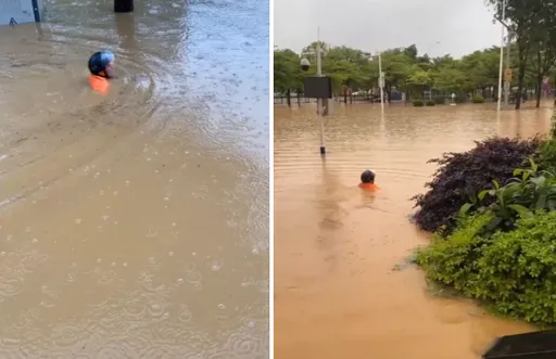 廣東「百年一遇」暴雨來襲　眾人皆避唯他淡定「出航」