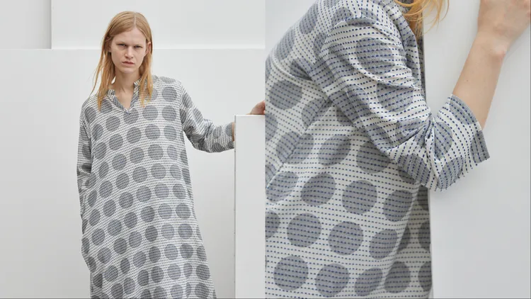 SASHIKO MANGANESE DOT系列採用古老紗線染料技藝。品牌提供