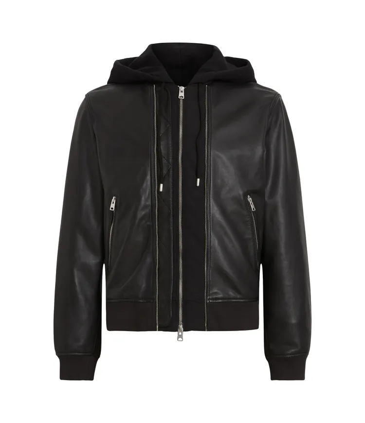 ALLSAINTS VALK羊皮連帽飛行員外套，2萬2500元。品牌提供