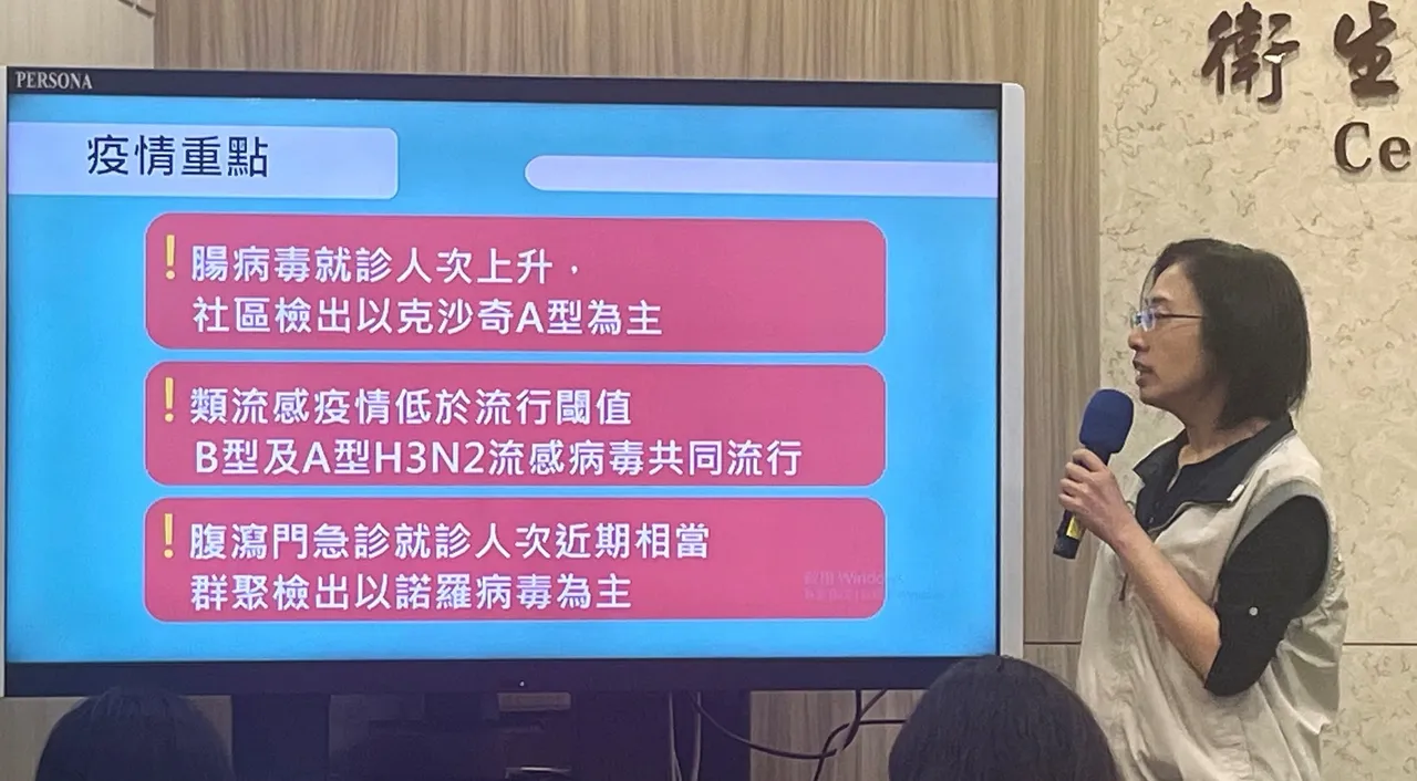 疾管署疫情中心副主任李佳琳解說本週腸病毒趨勢。記者林則澄攝