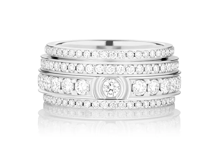 PIAGET Possession系列18K白金鑽石寬版戒指，93萬5000元。品牌提供