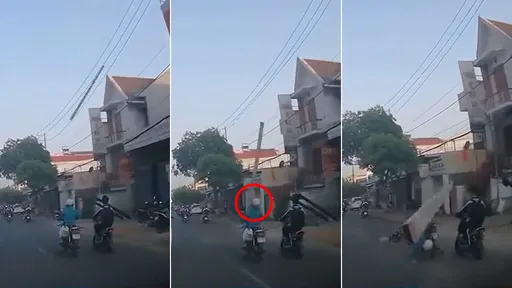 驚悚影片|2公尺木棍從天而降 女騎士頭部被砸慘摔在地