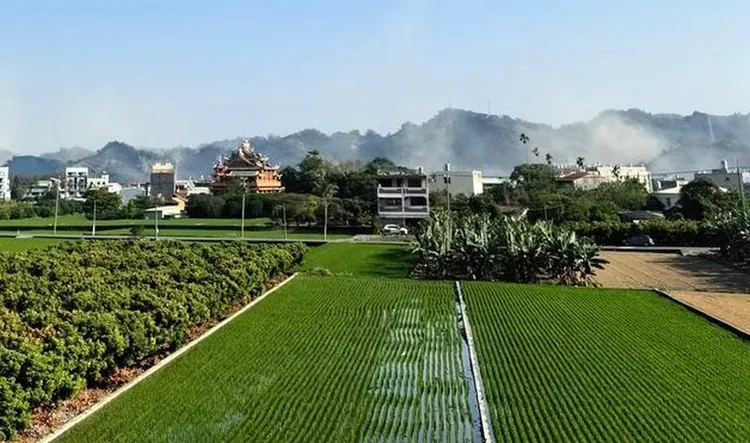 草屯九九峰因地震土石崩落，煙霧瀰漫。翻攝臉書