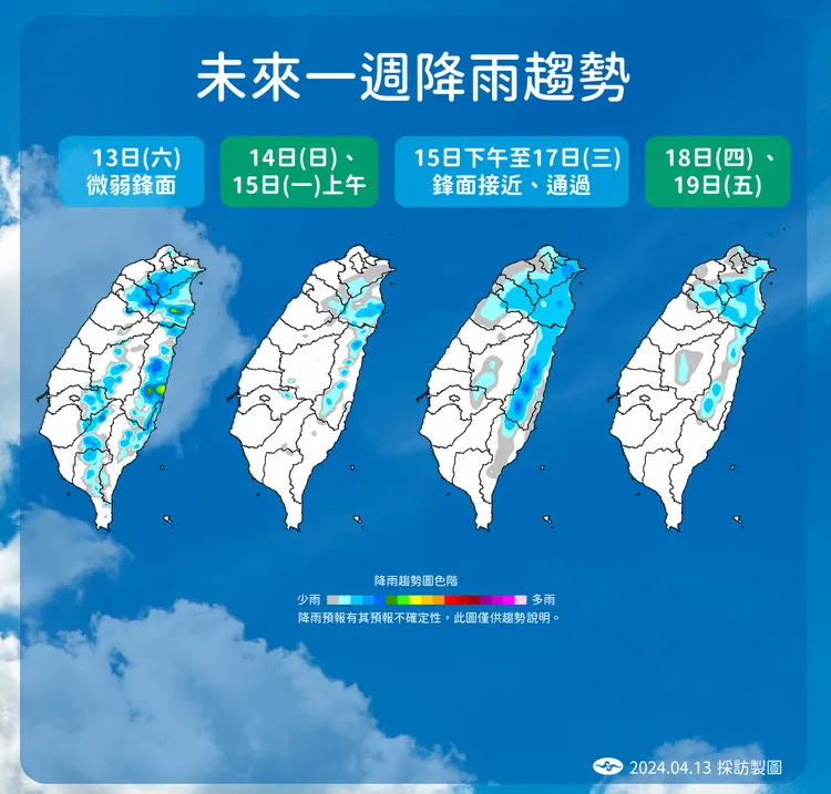 未來一週降雨趨勢。氣象署提供