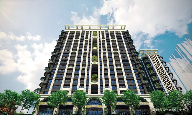 「台灣隱賦」規劃45坪宜居大三房，打造圓弧形宜居花園陽台，產品力強勁，此為3D外觀示意圖。