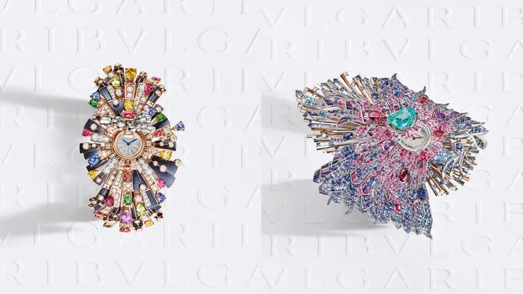 （左圖）Fuochi d’Artificio Petite煙火頂級珠寶神秘腕錶、（右圖）Fenice鳳凰頂級珠寶神秘腕錶。品牌提供