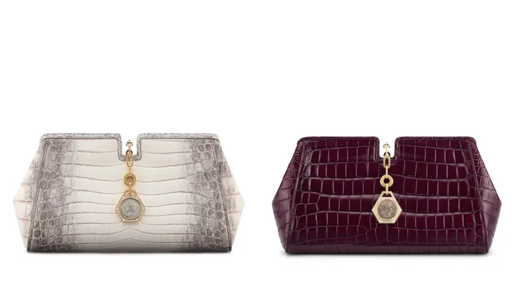 （左圖）Aeterna Monete富士鱷魚皮手提包、（右圖）Aeterna Monete午夜莓果色鱷魚皮手提包。品牌提供