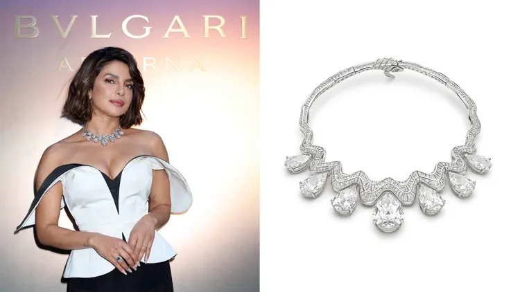 印度女星Priyanka Chopra Jonas戴上了寶格麗有史以來最珍貴的頂級珠寶作品Serpenti Aterna靈蛇永恆頂級鑽石項鍊。品牌提供