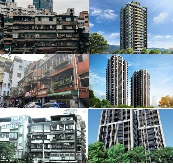 網友秀出40-50年老公寓和新大樓的照片對比，他認為現在新的建案都越來越漂亮，整體來說漂亮非常多。翻攝《台大批踢踢》實業坊