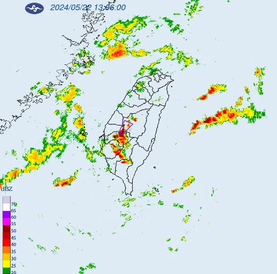 南投縣、彰化縣、雲林縣、嘉義縣將有雷雨。翻攝自氣象署
