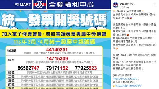 295元買果汁中1000萬元 全聯發票特別獎得主在這消費的