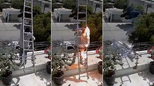 驚悚影片｜明知有電仍沒躲過　他維修冷氣觸電起火墜樓身亡