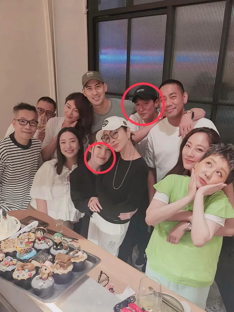 陳美鳳聚會中邱澤滿臉通紅（紅圈處），許瑋甯依舊白皙。翻攝陳美鳳臉書