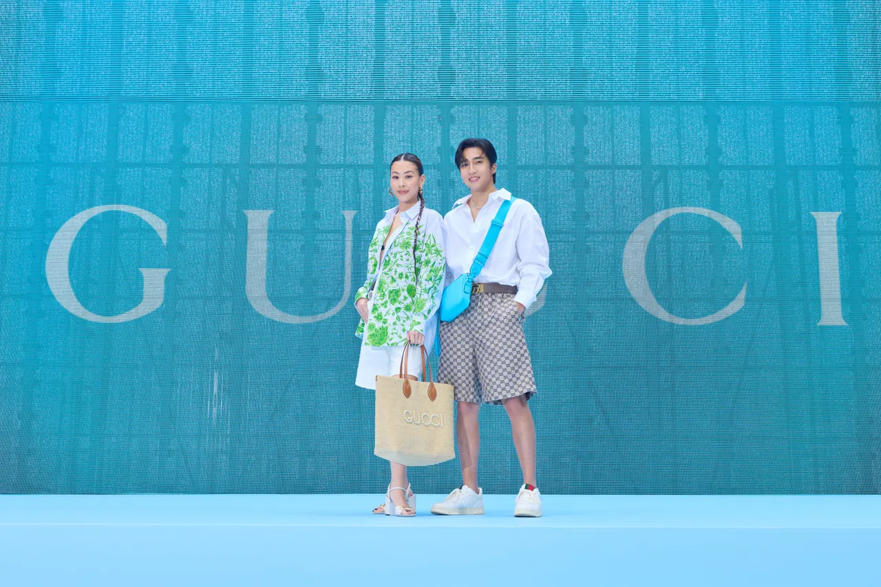 蔡詩芸（左）與婁峻碩今日出席GUCCI Lido夏日度假系列發表。品牌提供