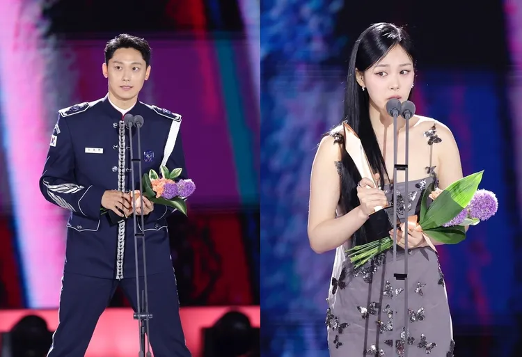 李到晛（左圖）、金亨瑞獲頒電影最佳男女新人。翻攝百想藝術大賞