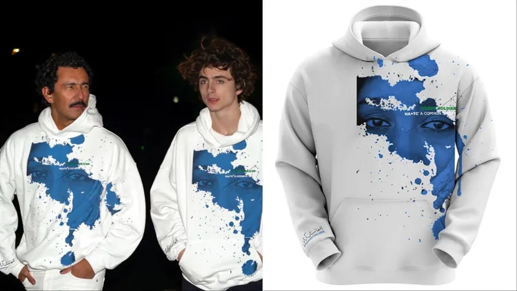 Haider Ackermann（左）與「甜茶」（右）曾推出聯名帽T。翻攝Haider Ackermann IG
