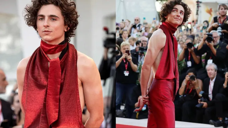 「甜茶」穿著Haider Ackerman設計的紅色露背套裝。翻攝「甜茶」IG