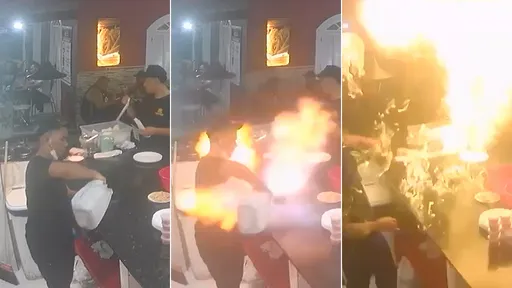 驚悚影片｜牛排館「倒酒精」炸烈焰　3人被火灼身傷勢嚴重