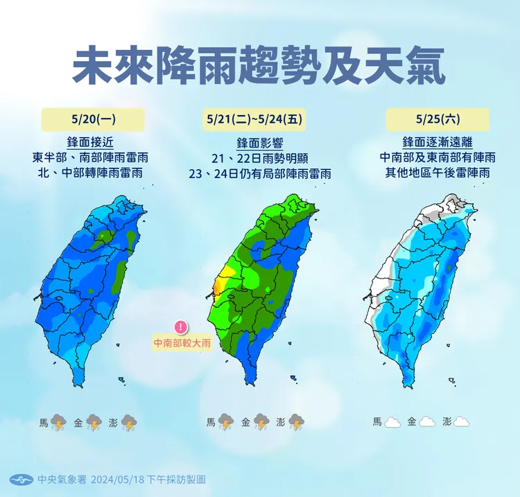 未來降雨趨勢以及天氣。氣象署提供