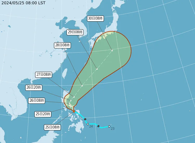 颱風路徑潛勢預報。氣象署提供