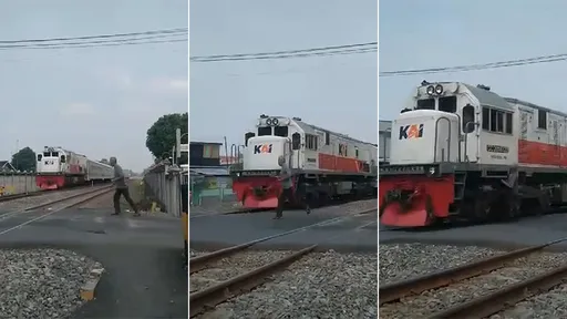驚悚影片｜61歲阿伯「跟火車競速」搶過平交道　慢到保住性命