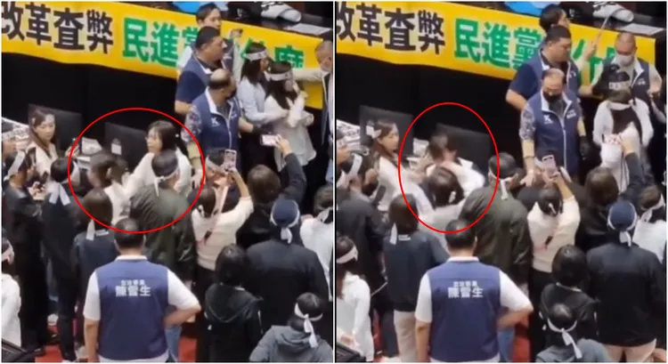 林淑芬出拳攻擊麥玉珍臉頰。翻攝陳智菡臉書