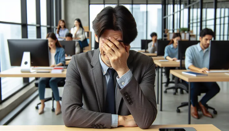 原PO煩惱不知該選擇「忙碌拚升遷」或「躺平等下班」的工作。AI生成示意圖