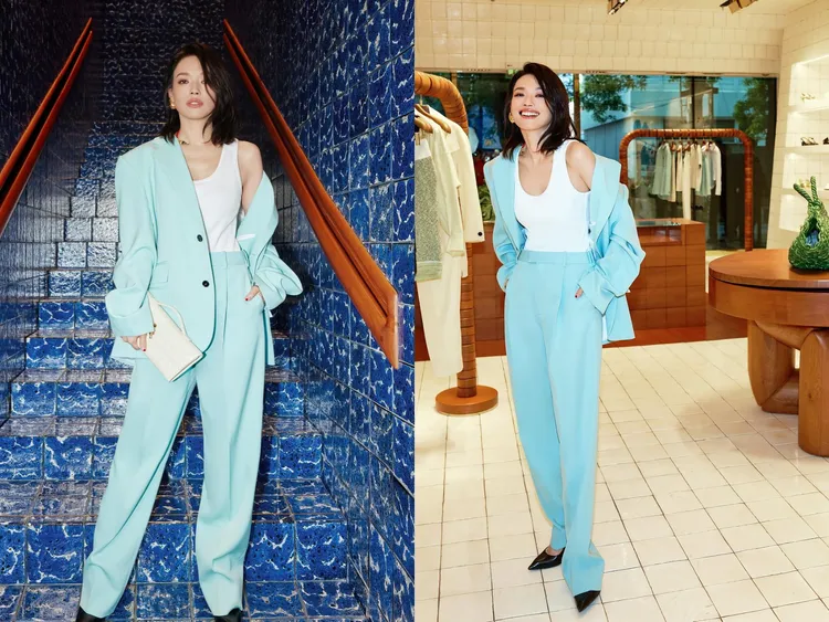 舒淇另套藍色西裝造型也很迷人。翻攝舒淇IG