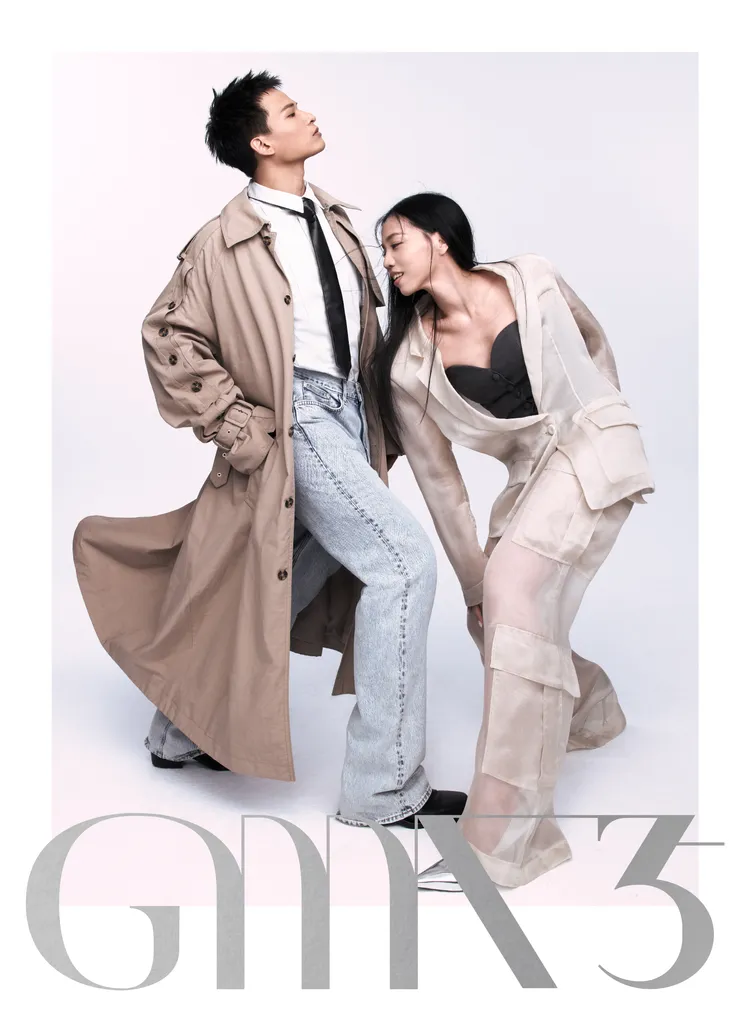 洪佩瑜（右）、黃奇斌在金曲35形象片，展現五感概念美學。台視提供