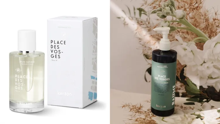 KERZON漫步巴黎身體香氛噴霧孚日廣場 （左），100ml／1550元；溫和植萃潔膚露（右）孚日廣場#玫瑰天竺葵，500ml／980元。品牌提供