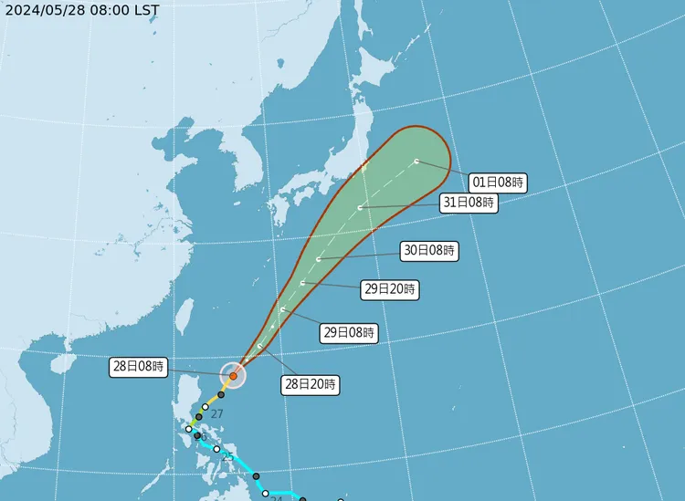 颱風路徑潛勢預報。氣象署提供