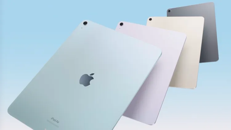 iPad Air 2024共有太空灰、藍、紫、星光色4色。翻攝Apple。