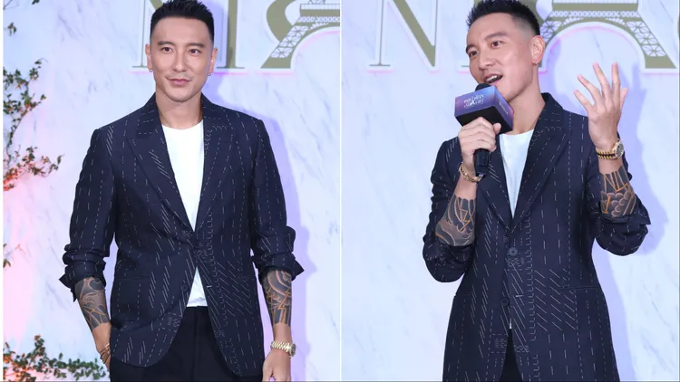 王陽明身穿法國精品FENDI西裝外套、長褲。彭欣偉攝