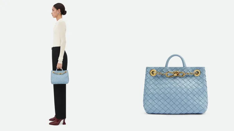 BOTTEGA VENERA Andiamo編織皮革鏈帶手提肩背包。品牌提供