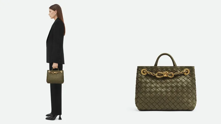 BOTTEGA VENERA Andiamo編織皮革鏈帶手提肩背包。品牌提供