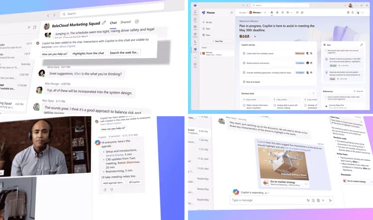 微軟將推出Team Copilot，供使用者在Teams、Loop、Planner等協作平台中使用Copilot。微軟提供。