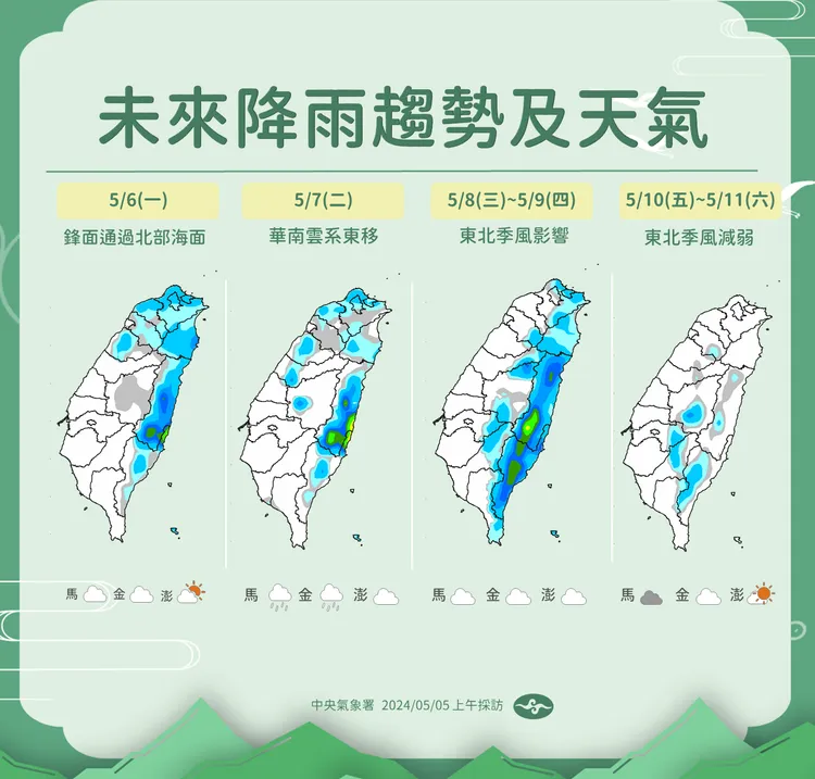 本週降雨趨勢。中央氣象署提供