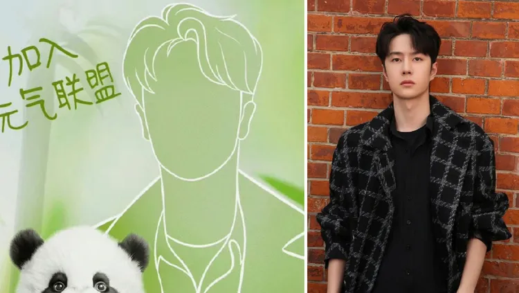 肖戰代言飲料使用的剪影照（左圖），被眼尖網友發現原本是王一博這張帥照（右圖）。左圖翻攝元氣森林微博，右圖翻攝王一博微博