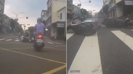 警機車「禮讓行人」變連續追撞　影片驚呆網友：台南交通無下限？