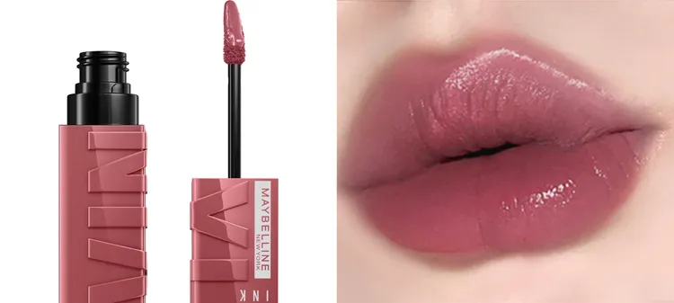 媚比琳超持久水光鎖吻唇釉#67煙粉連衣裙。品牌提供