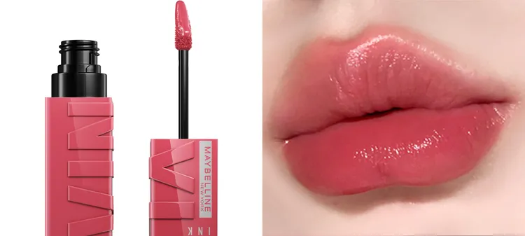 媚比琳超持久水光鎖吻唇釉#160玫瑰貝雷帽。品牌提供