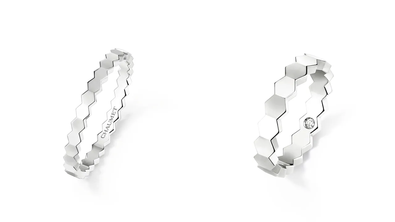 CHAUMET Bee My Love 18K白金戒指(左)3萬4500元、(右)6萬7200元。品牌提供