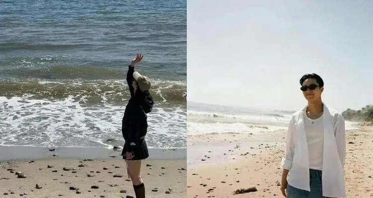 朴敘俊與Lauren Tsai疑似同遊海灘，她手上拿膠卷相機，他的照片就是膠卷相機拍的。翻攝Lauren Tsai的X及朴敘俊的IG