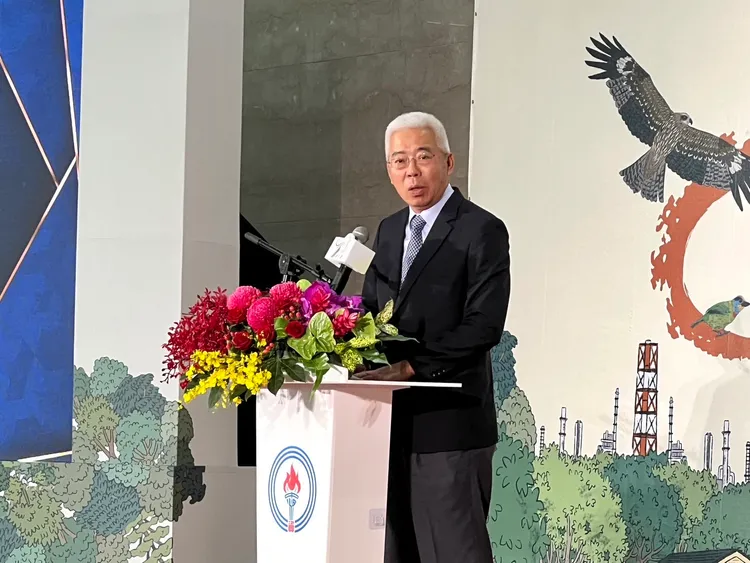 台灣中油公司今（31）日舉辦78週年「發現中油生態之美—共融在地 環境永續」慶祝大會，圖為中油總經理方振仁致詞。中油提供